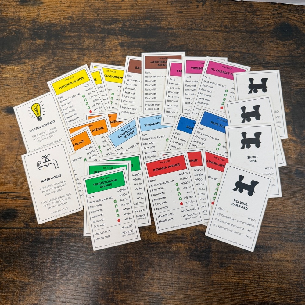 Hasbro Monopoly Property Cards Replacement Set Multi Title Deed Cards Game Parts
